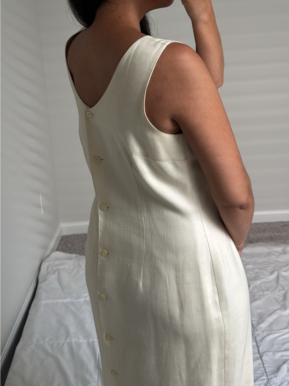 Vintage 90s linen v neck button dress - Picture 3 of 5